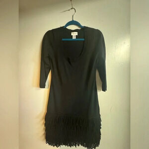 Soft‎ Surroundings women’s Black 3/4 sleeve Dress Frizzy fringe midi Skirt XS
